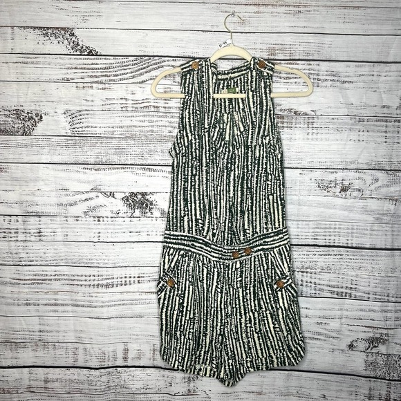 Anthropologie Ett Twa Safari romper green white stripes buttons shorts 0 - Picture 2 of 4